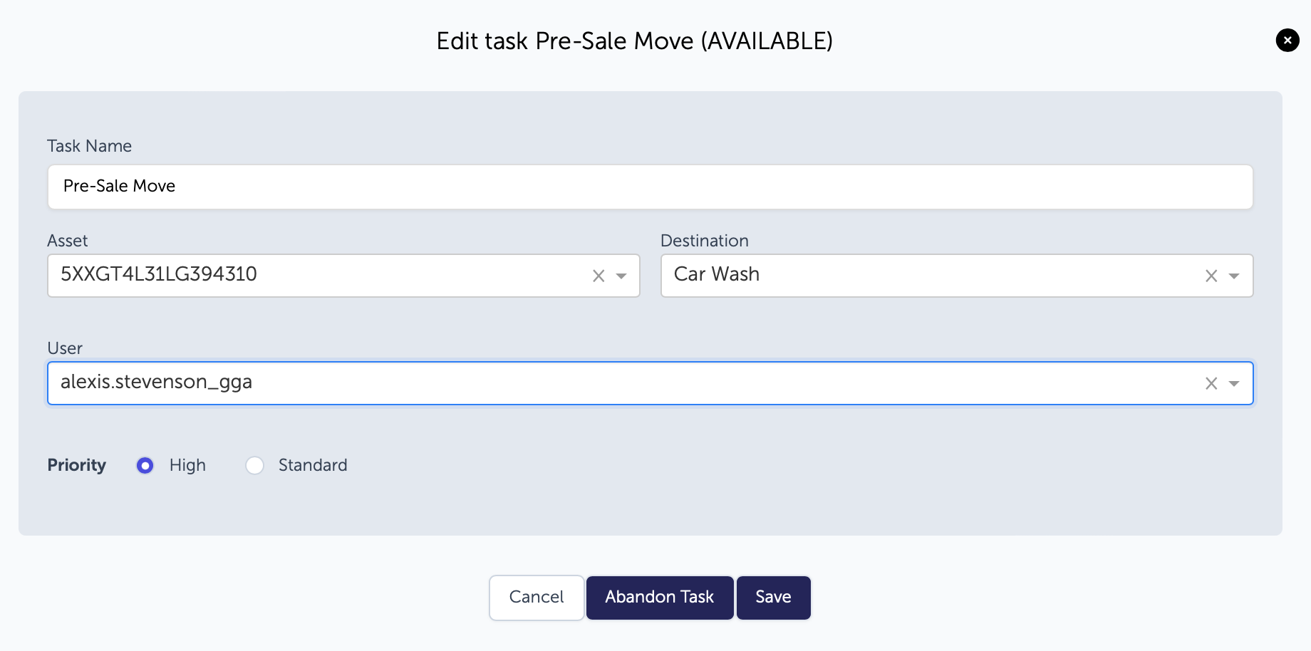 Editing a Task for Administrator Users