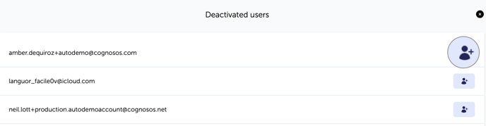 Deactivated users report with magnification of restore user icon