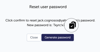 Reset pw copy reset password pop up window with magnification of copy icon