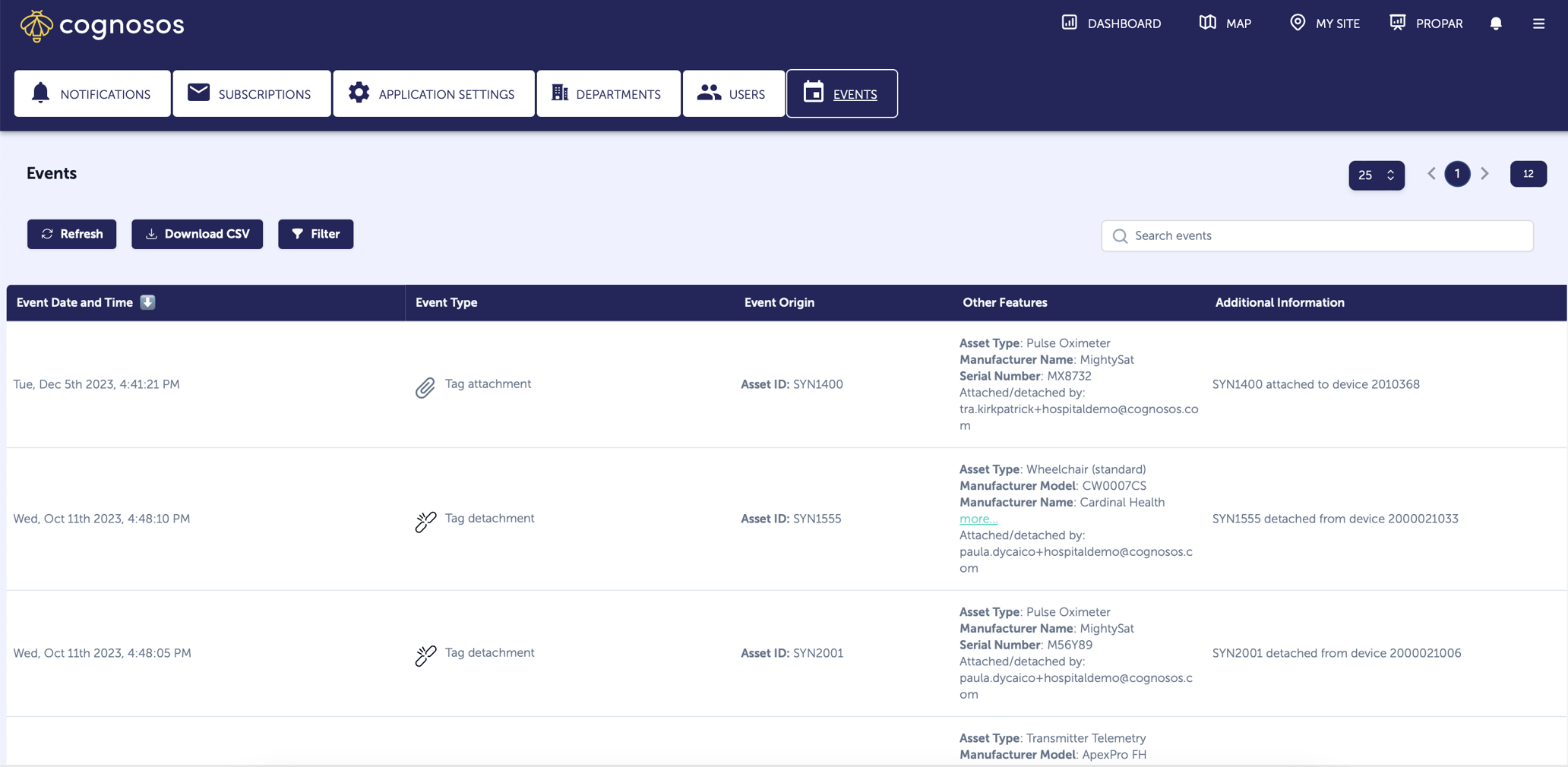 Viewing Historical Information on the Events Page