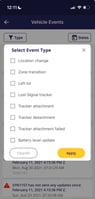 Vehicle Events Select Event Type